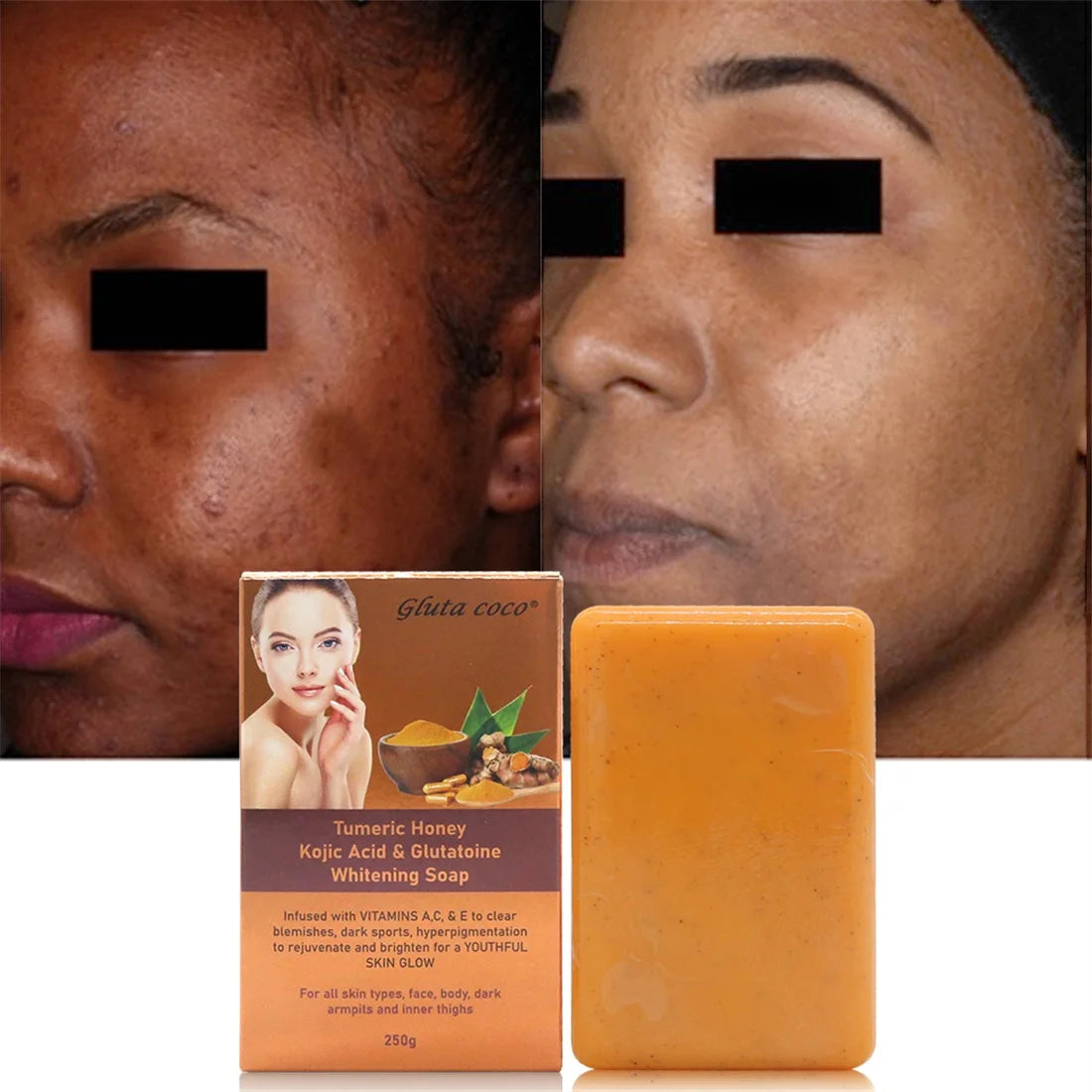 Gluta Coco Tumeric Honey Face Whitening Cleansing Soap Improve Skin Remove Acne Face Skincare Products Natural Handmade Soap