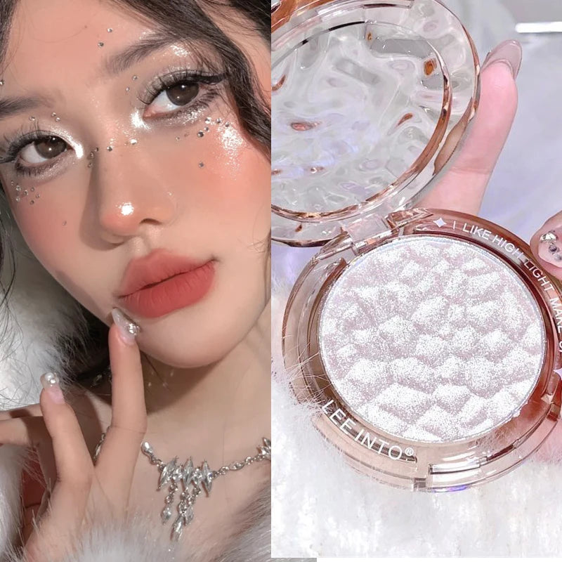 Monochrome Glitter Highlighter Makeup Palette Waterproof Pearlescent White Pink Silver Brightening High Gloss Facial Illuminator