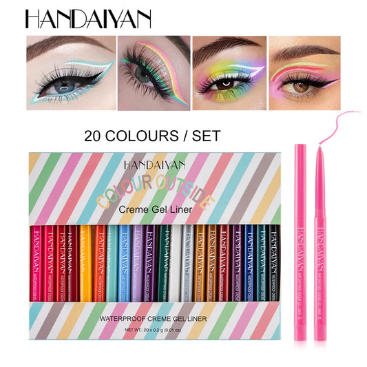 20pcs Colored Eyeliner Set Waterproof Eyeliner Pencil Long Lasting Eye Shadow Matte Eye Liner Makeup Cosmetic Gift Box