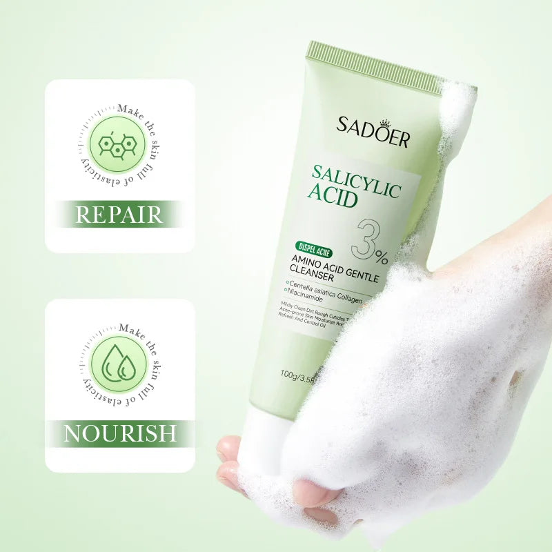 SADOER Salicylic Acid Facial Cleanser Face Wash Foam Face Cleanser Moisturizing Facial Cleansing Hydrating Skin Care Products