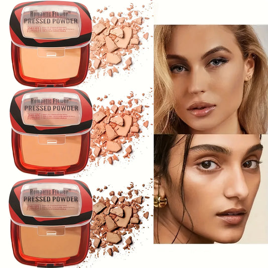 3-color matte full-coverage powder, 24-hour long-lasting matte lightweight setting concealer foundation, oil-controlling foundat