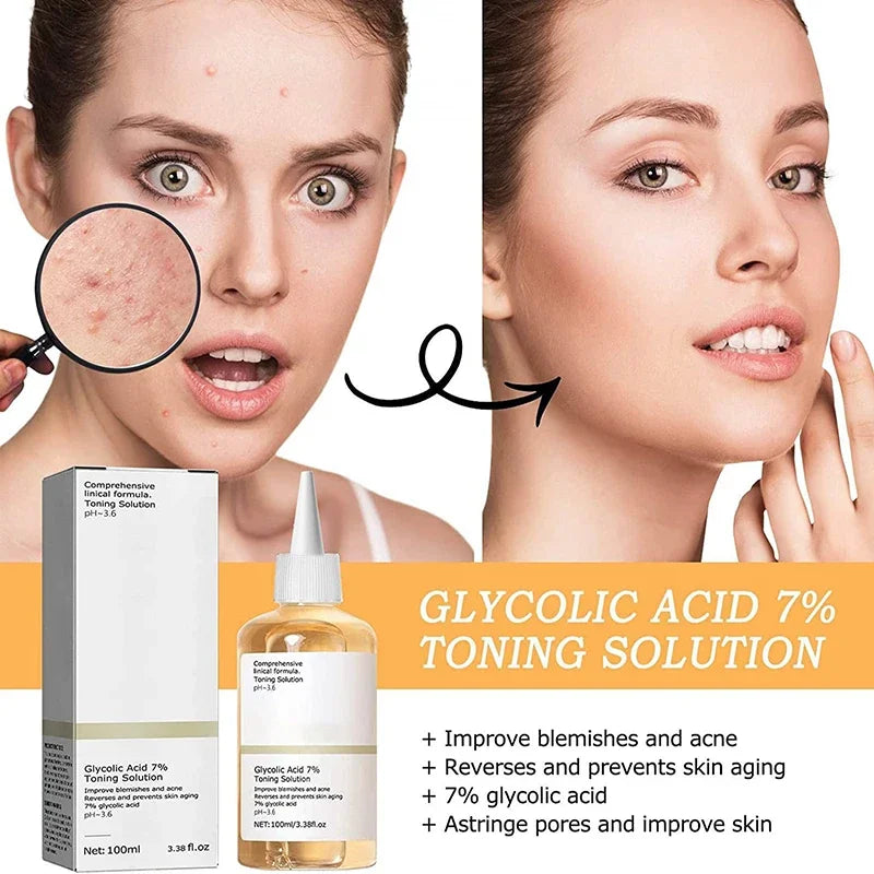 Hot 7% Glycolic Acid Toning Solution Lifting Firming Wrinkles Dispelling Acne Lighten Pore Glow Facial Skin Care Acid Toner 2024