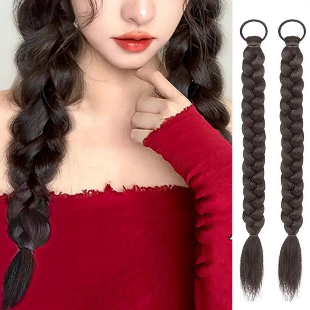 1 Pair 45cm Women Wig Natural Makeup Tool High Temperature Silk Cute Double Ponytails Wig Synthetic Long Braided Hair Extensions