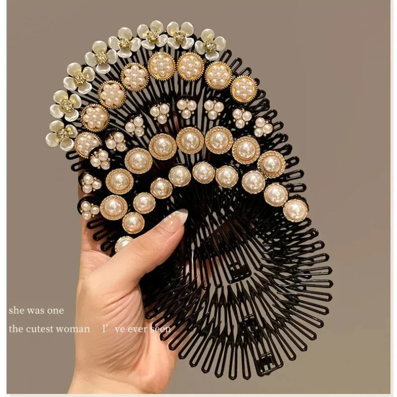 Pearl Stretch Flexible Combs Teeth Full Circle Hair Hoops Bands Clips Hairband Face Wash Headbands Fixed Hair Accessories Korean