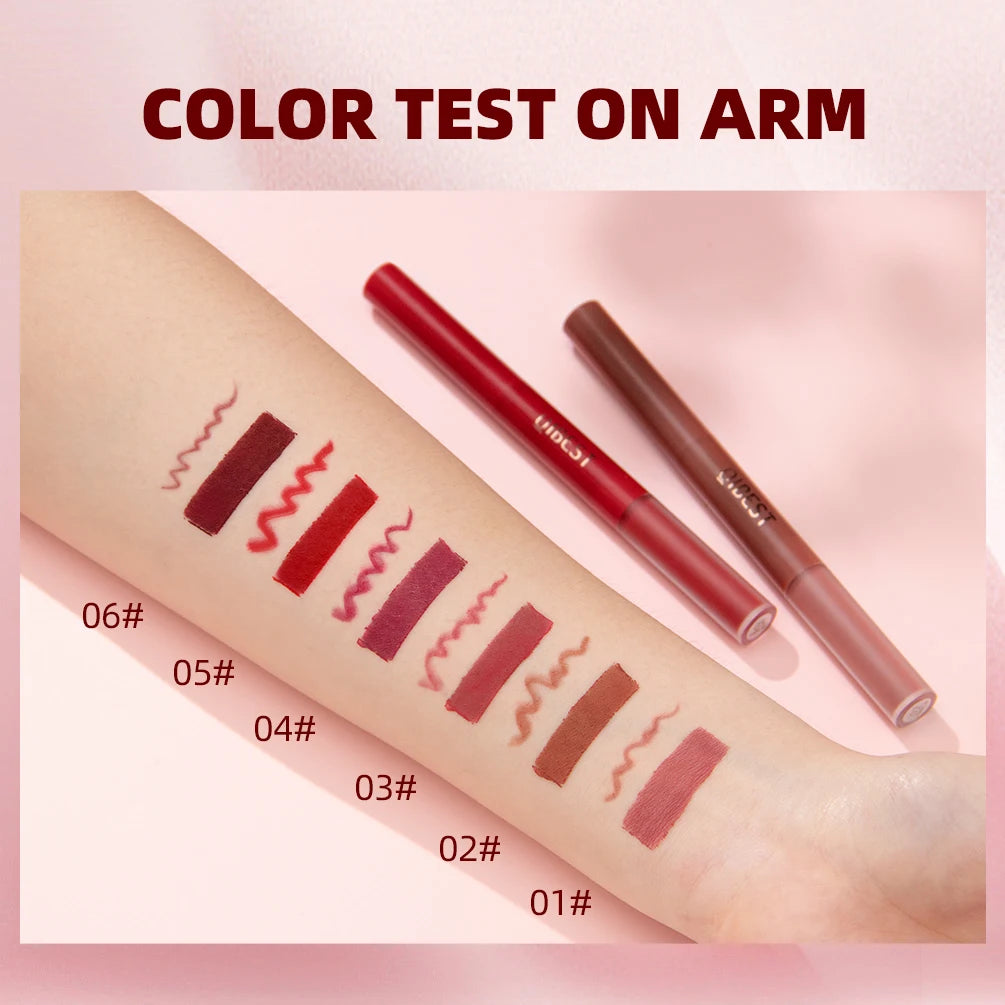 QIBEST 2 IN 1 Lip Liner Waterproof  Matte Velvet Lipstick Lipliner Pen Long Lasting Nude Lipstick Lipliner Pencil Contour Makeup