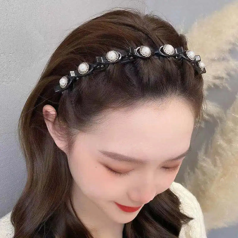 New Fashion Hot Sale Explosion Pearl Rhinestone Bangs Clip Headband Hair band for Women Girl Hair Accessories Headwear