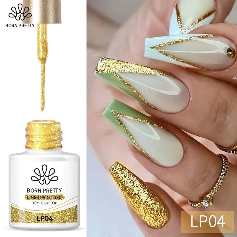 BORN PRETTY Gold Liner Paintin gel nails polish 10ml for Design Stripe Line French Nails Super bright Drawing Graffiti Paint Gel