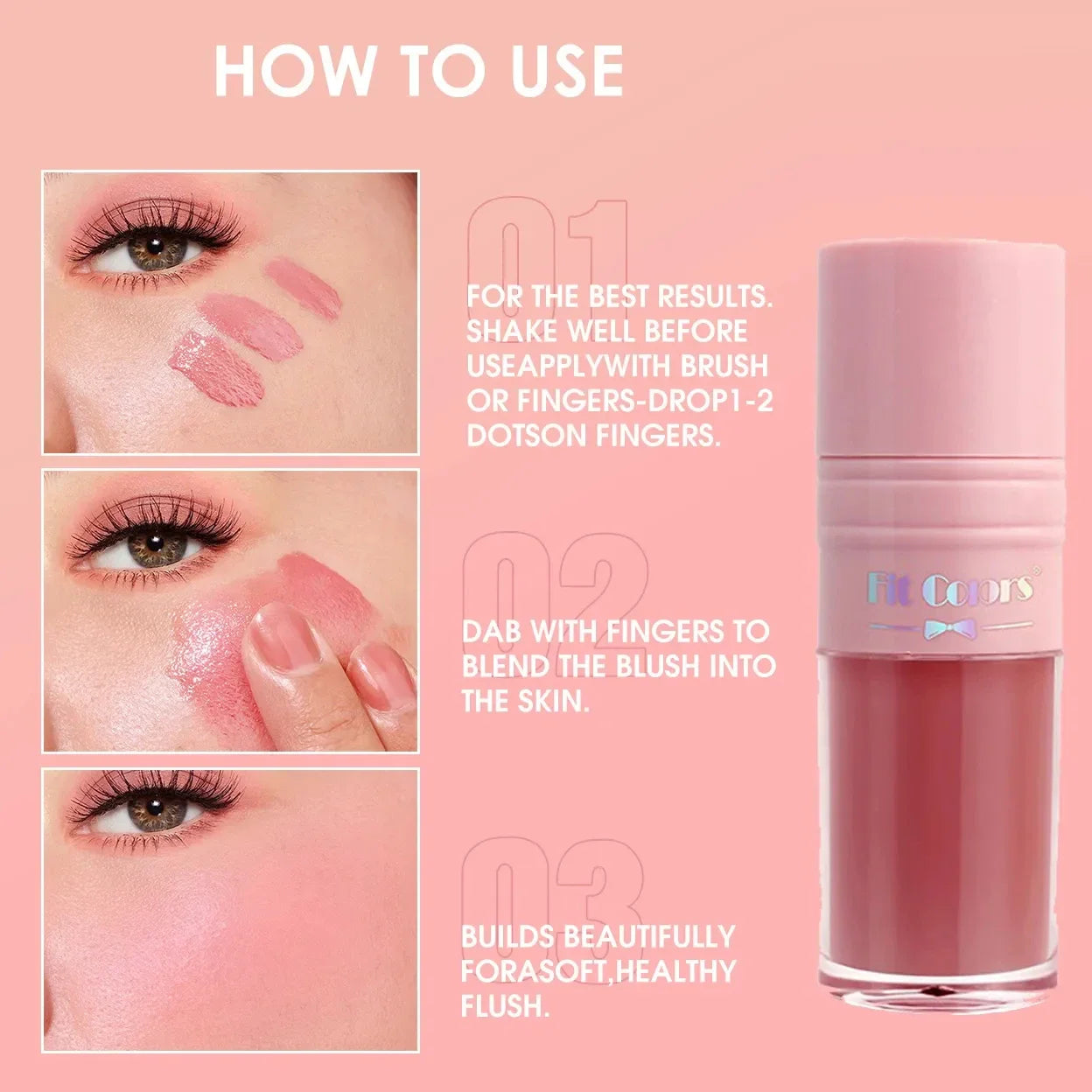 Liquid Cheek Blush Facial Nourishing Blush Gel Cream Waterproof Multi-purpose Eyes&lips Makeup Blush Stick Cosmetics with Sponge