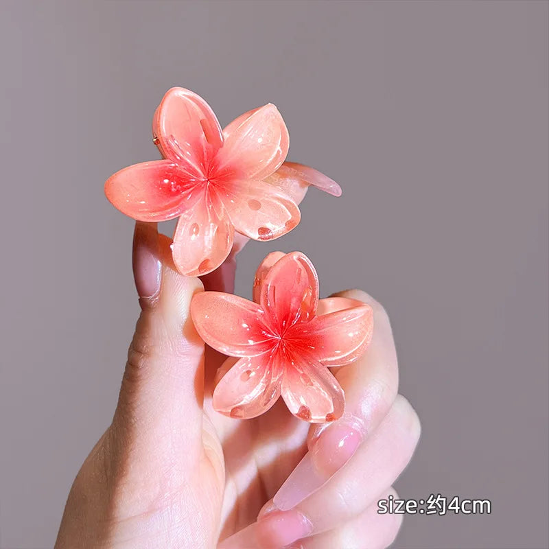 6Pcs Hawaiian Gradient Hair Clips Flower Hair Claws Small Size Fashion Headwear Hairpin Crab Barrette Hair Accessories for Women