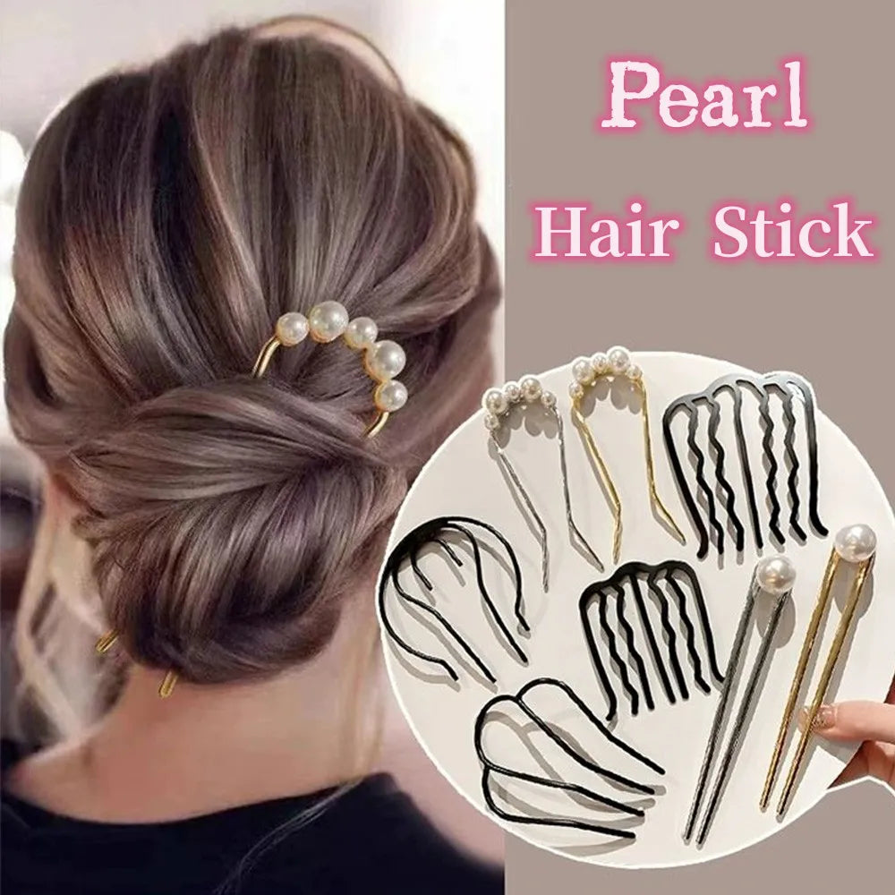 U Shape Hair Clips Women Wedding Party Engagement Hair Styling Accessories Black Hairpins Metal Barrettes Hair Stick