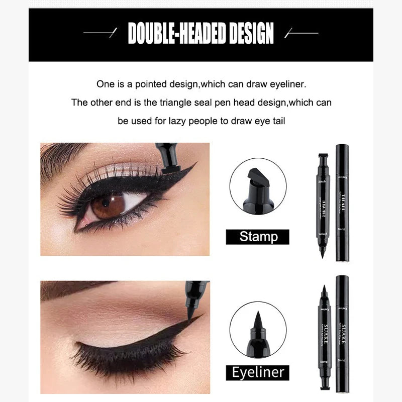 Double-ended Quick-drying Eyeliner Pen Triangular Stamp Brush 2 In 1 Waterproof Lasting Non-smudge Liquid Eyeliner Hot Cosmetic