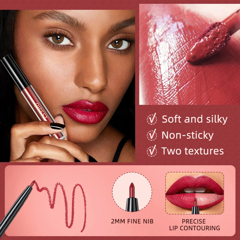 QIBEST 3pcs Liquid Lipstick+Lip Liner Set Makeup Nude Velvet Lip Gloss Long Lasting Non-stick Cup Red Lip Tint Cosmetics Kit