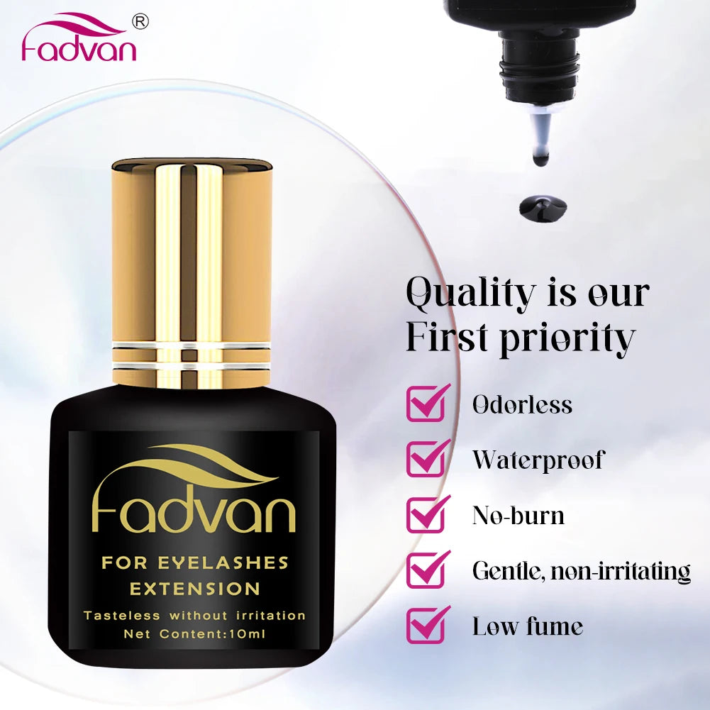 Fadvan Lash Extension Glue 5ml/10ml False Eyelashes Glue 5 Second Fast-Dry No Odor No Simulation Fake Lashes Building Black Glue