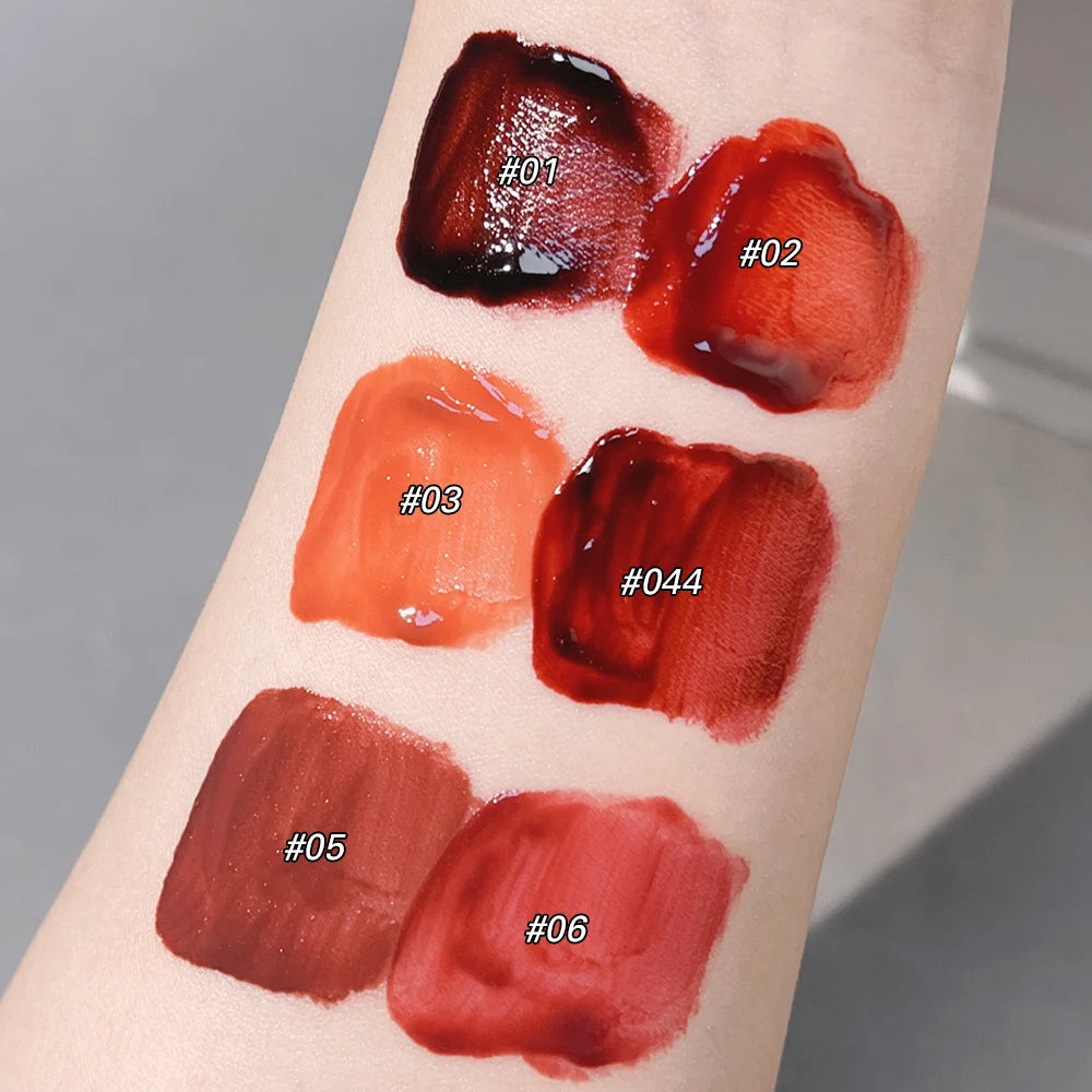 Dark Red Brown Mirror Juice Lip Gloss Non-stick Cup Waterproof Moisturizing Lasting Highly Pigmented Red Liquid Lipstick Makeup