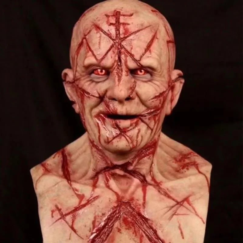 Halloween Realistic Bald Blood Scar Mask Human Face Latex Adults Mask Horror Bloody Headgear Party Cosplay Decor Dress Up Props