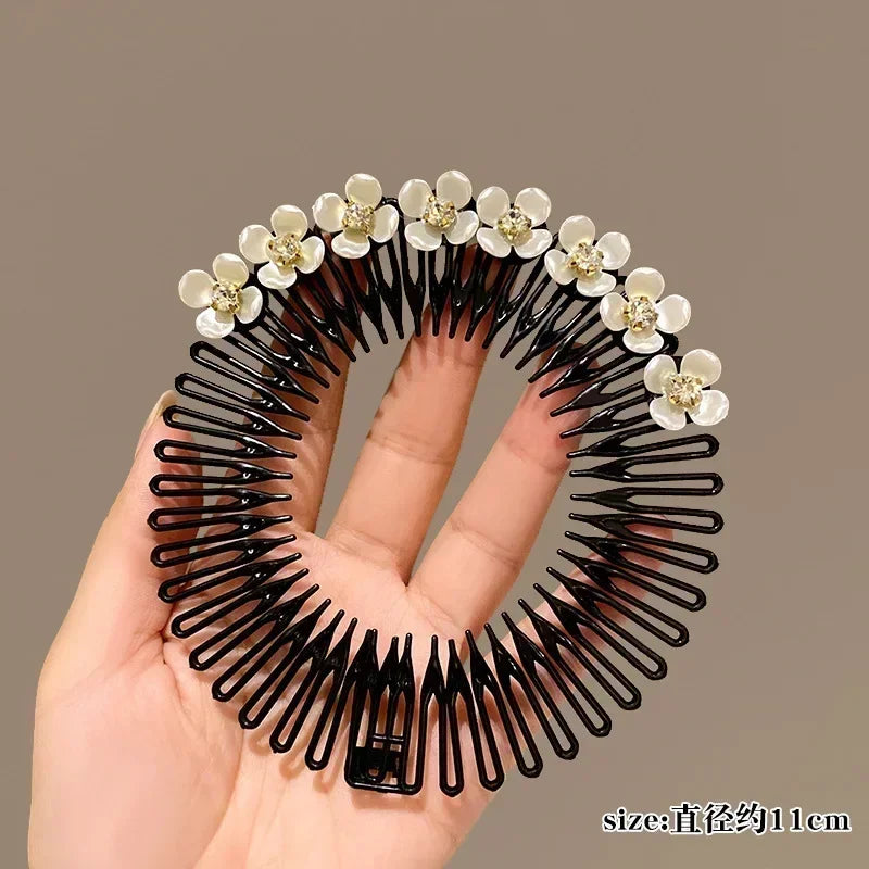 Pearl Stretch Flexible Combs Teeth Full Circle Hair Hoops Bands Clips Hairband Face Wash Headbands Fixed Hair Accessories Korean