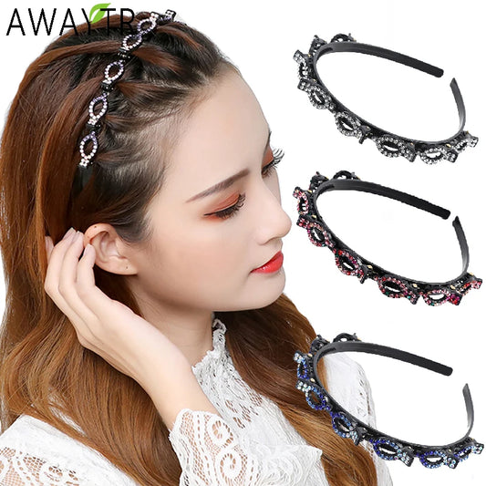 Non-Slip Alice Hairband Rhinestone Headband Women Hair Bands Hoop Claws Clips Double Bangs Hairstyle Hairpin Hair Accessories